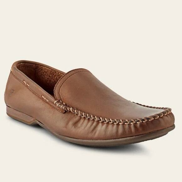 Frye Men’s Lewis Venetian Slip On Brown Leather Loafer Driving Shoes, Size 9.5 - Picture 1 of 9